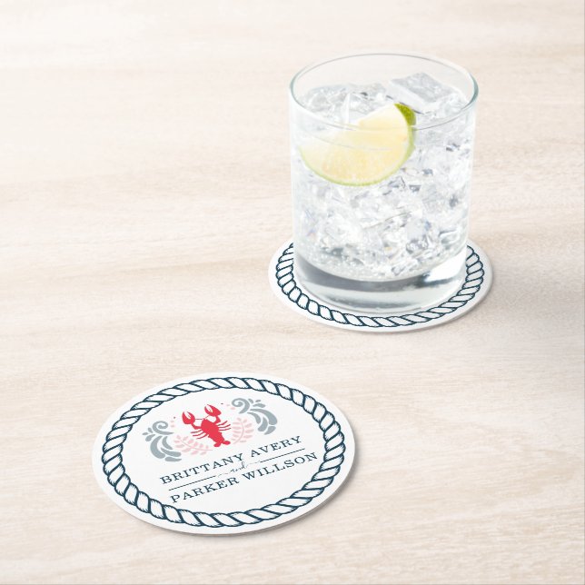 Modern Nautisk Personlig Bröllop Underlägg Papper Rund (Insitu)