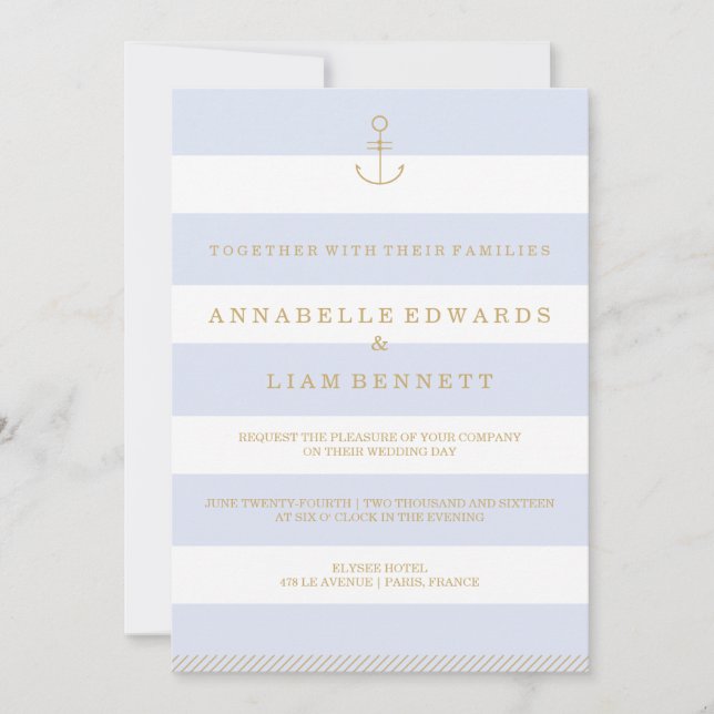Modern nautisk rand weddingi inbjudningar (Framsida)