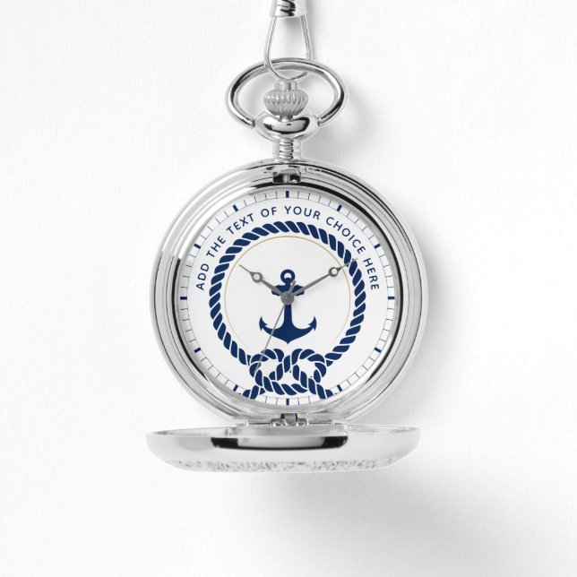 Modern nautisk rep och ankar anpassad text ficka armbandsur (Framsida)