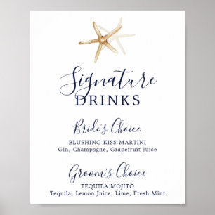 Modern nautisk Starfish Namnteckning Drinks Sign Poster