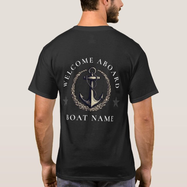Modern Nautisk välkommen ombord på Boat Namn Ancho T Shirt (Baksida)