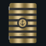 Modern nautiska ankare Guld & Black Rand iPad Mini Skydd<br><div class="desc">Elegant modernt monogram guld metallisk rand över svart bakgrund som du kan ändra. Vit cirkel och guld för illustration av vit nautisk ankarpunkt. Anpassningsbar monogram. Om du behöver hjälp med att anpassa, byta färg eller något annat till någon av mina utformningar kontaktar du ArtOnWear-designern. Kostnadsfri textformatering med hjälp av direkthjälp...</div>