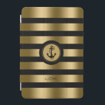 Modern nautiska ankare Guld & Black Rand iPad Mini Skydd<br><div class="desc">Elegant modernt monogram guld metallisk rand över svart bakgrund som du kan ändra. Vit cirkel och guld för illustration av vit nautisk ankarpunkt. Anpassningsbar monogram. Om du behöver hjälp med att anpassa, byta färg eller något annat till någon av mina utformningar kontaktar du ArtOnWear-designern. Kostnadsfri textformatering med hjälp av direkthjälp...</div>