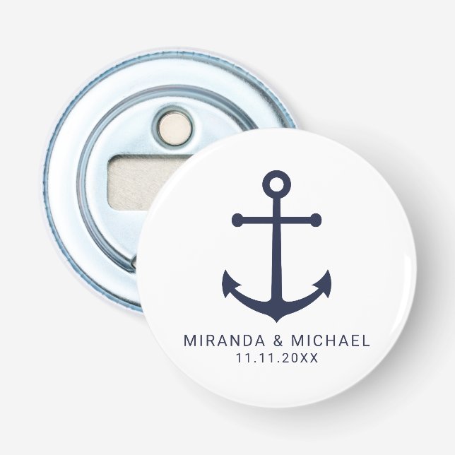 Modern nautiska flottan Blue Anchor Wedding Favor Flasköppnare (Framsidan)