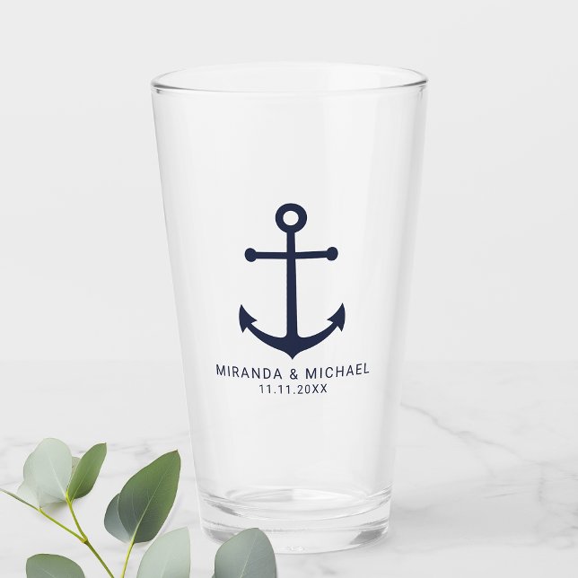 Modern nautiska flottan Blue Anchor Wedding Favor Glaskopp (Skapare uppladdad)
