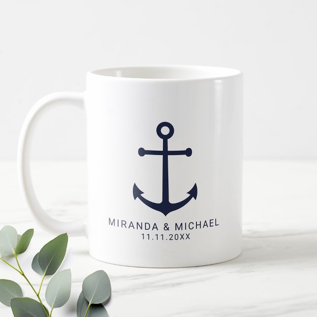 Modern nautiska flottan Blue Anchor Wedding Favor Kaffemugg (Skapare uppladdad)