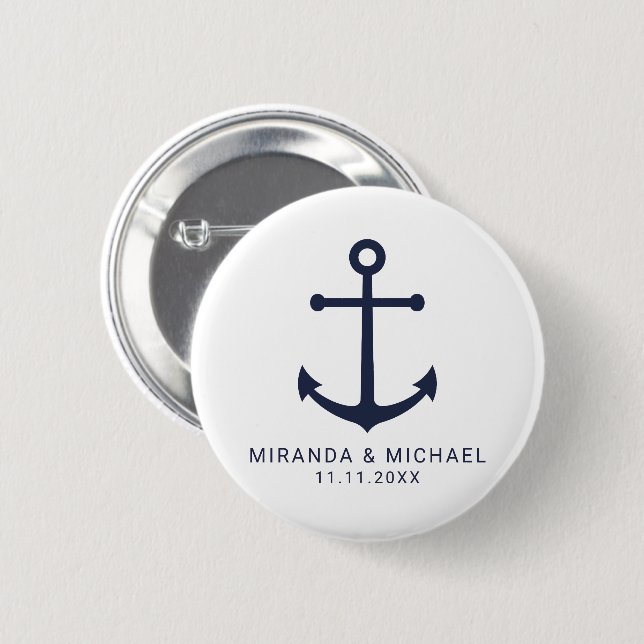 Modern nautiska flottan Blue Anchor Wedding Favor Knapp (Framsida & baksida)