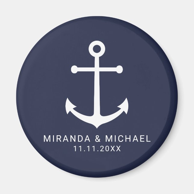 Modern nautiska flottan Blue Anchor Wedding Favor Magnet (Framsidan)