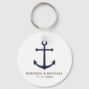 Modern nautiska flottan Blue Anchor Wedding Favor Nyckelring
