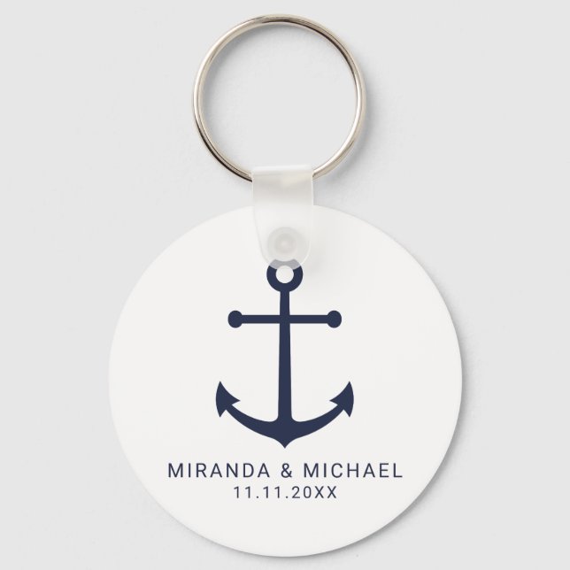 Modern nautiska flottan Blue Anchor Wedding Favor Nyckelring (Framsida)