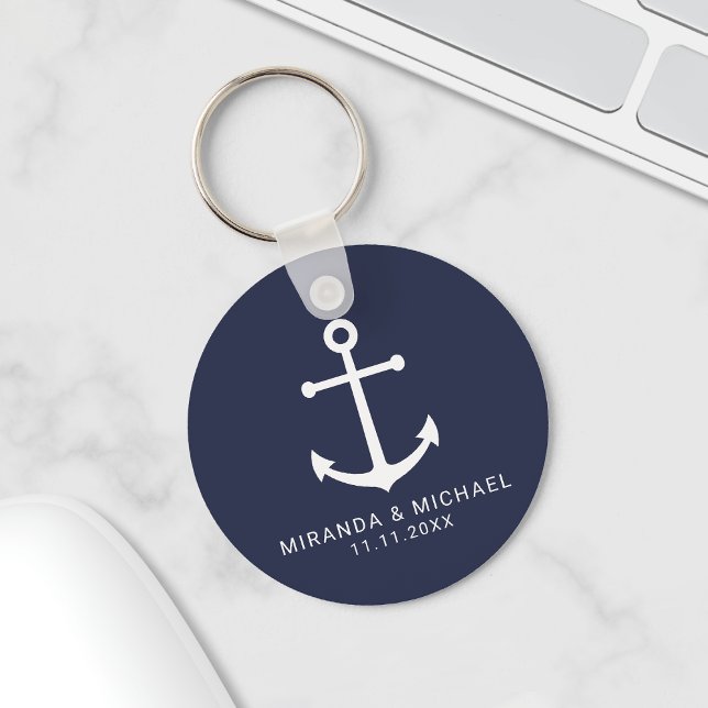 Modern nautiska flottan Blue Anchor Wedding Favor Nyckelring (Skapare uppladdad)