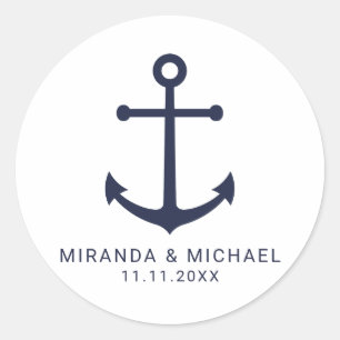 Modern nautiska flottan Blue Anchor Wedding Favor Runt Klistermärke