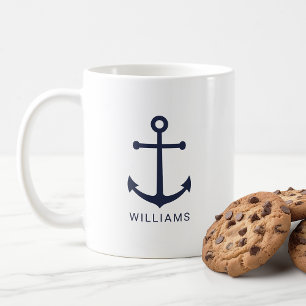 Modern nautiska marinblå ankare med eget namn kaffemugg