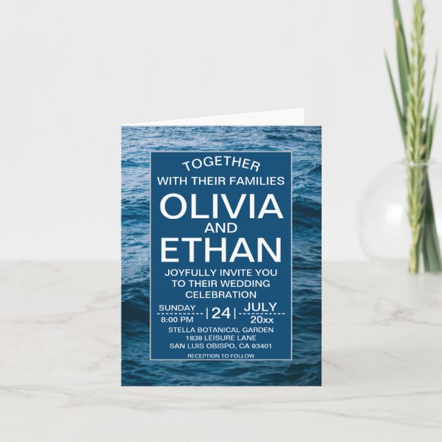 Modern navblå nautisk bröllop inbjudan (Framsida)