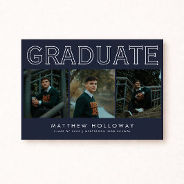 Modern Navy 3 Photo Graduation Announcement  Inbjudningar