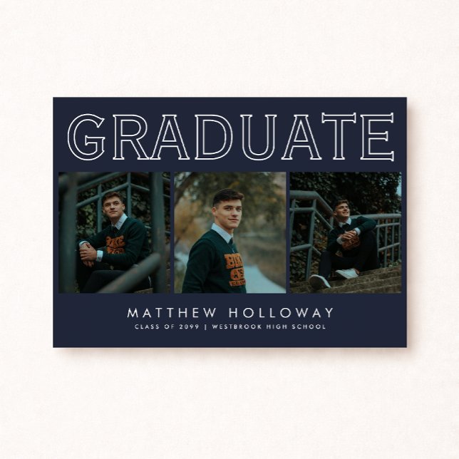Modern Navy 3 Photo Graduation Announcement  Inbjudningar (Skapare uppladdad)