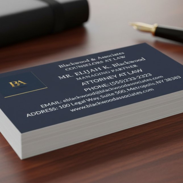 Modern Navy and Gold Law Firm Business Card Visitkort (Skapare uppladdad)