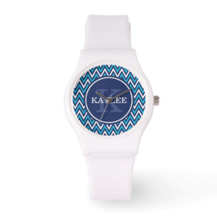 Modern Navy Aqua Blue Chevron & Monogram Armbandsur
