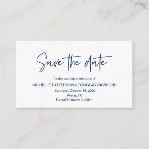 Modern Navy avslappnad elegance font, Save the dat Tilläggskort