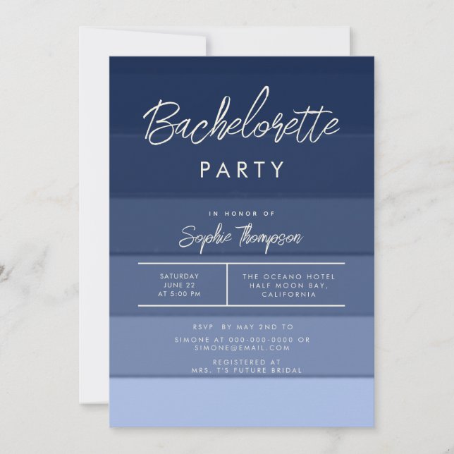 Modern Navy Beach Nautical Blue Bachelorette Party Inbjudningar (Framsida)