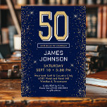 Modern Navy Blue 50th Birthday Photo Inbjudningar<br><div class="desc">Denna fantastiska marinblå och guld manar 50:e födelsedagsfest inbjudan med nummer 50 i guld med moderna typsnitt och guld glitter på framsidan och ett fantastiskt foto på baksidan skulle vara perfekt för att be människor gå med dig när du firar mannen i ditt livs 50-årsjubileum. Det är traditionellt och klassiskt...</div>