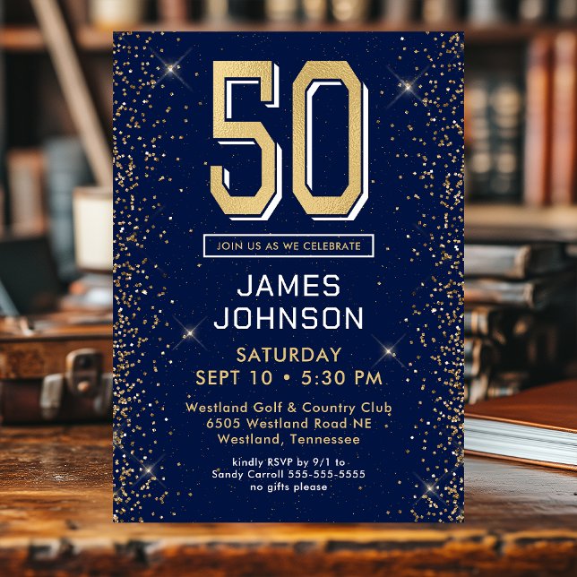 Modern Navy Blue 50th Birthday Photo Inbjudningar (Skapare uppladdad)