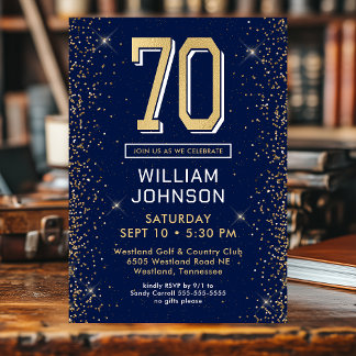Modern Navy Blue 70 Birthday Photo Inbjudningar
