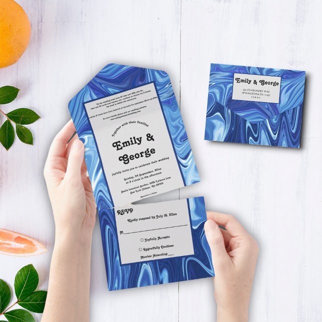 Modern Navy Blue Abstrakt Oljemålning Bröllop (Skapare uppladdad)