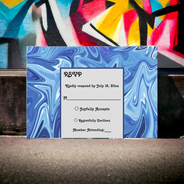 Modern Navy Blue Abstrakt Oljemålning Bröllop OSA Kort (Skapare uppladdad)