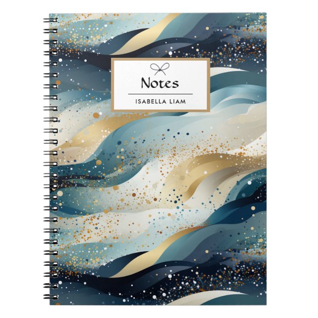 Modern Navy Blue Abstrakt Winter Glitter Monogram Anteckningsbok (Framsidan)