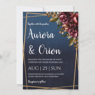 modern navy blue and burgundy wedding invitations inbjudningar