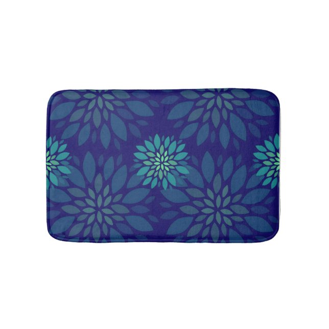 Modern Navy Blue and Green Floral Leaves Pattern Badrumsmatta (Framsidan)