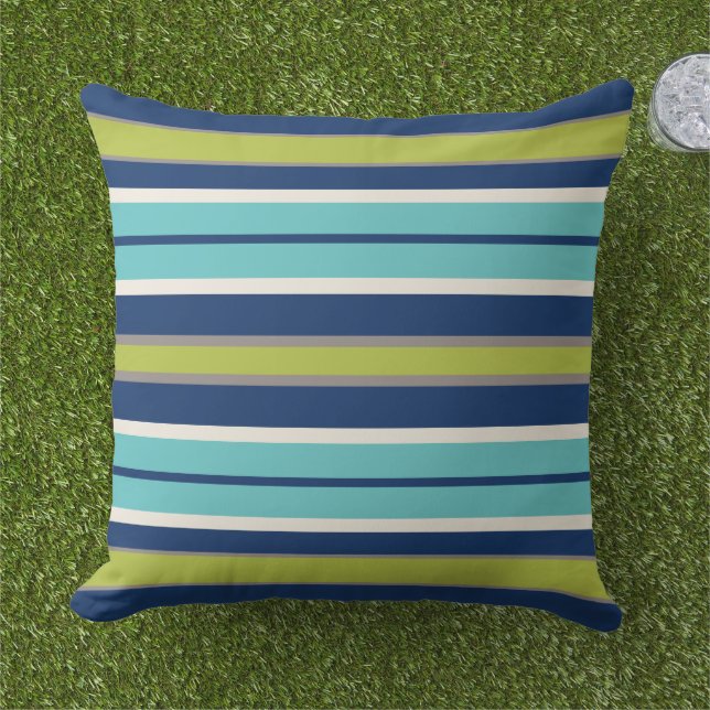 Modern Navy Blue and Grönt Rand Kudde (Gräs)
