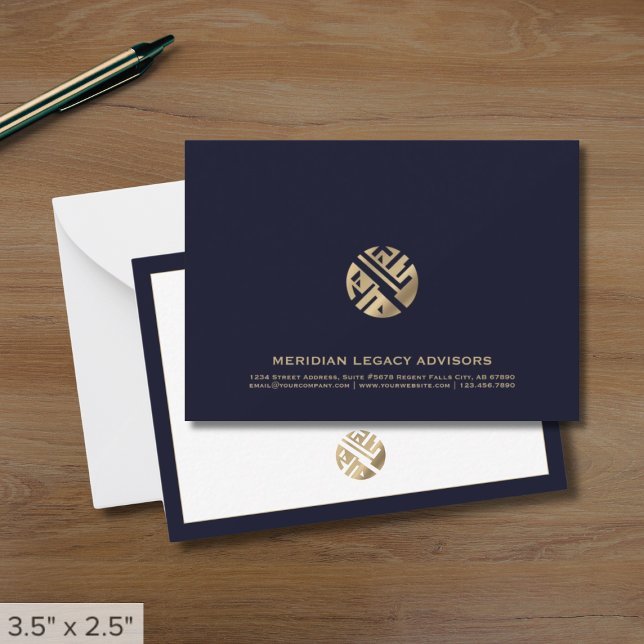 Modern Navy Blue and Guld Business Note Card Anteckningskort (Skapare uppladdad)