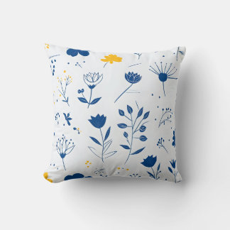 Modern Navy Blue and Gult Blommigt Dekorativ kudde