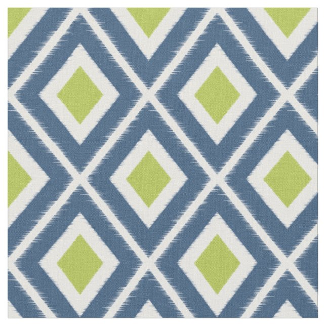 Modern Navy Blue and Lime Green Ikat Mönster Tyg (Närbild)