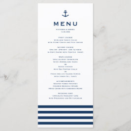 Modern Navy Blue and White Anchor Nautical Bröllop Meny