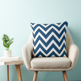 Modern Navy Blue and White Chevron Rand Kudde
