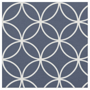 Modern Navy Blue and White Circle Diamond Mönster Tyg