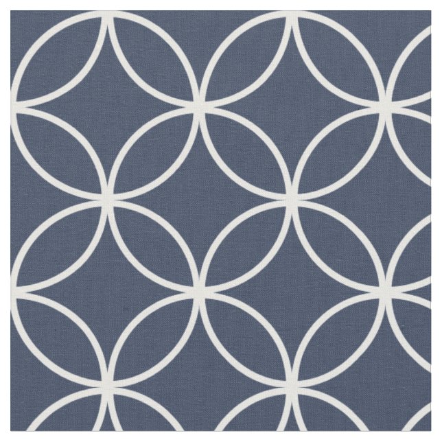 Modern Navy Blue and White Circle Diamond Mönster Tyg (Närbild)