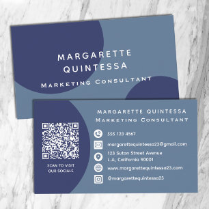 Modern Navy Blue and White QR Code Social Media Visitkort