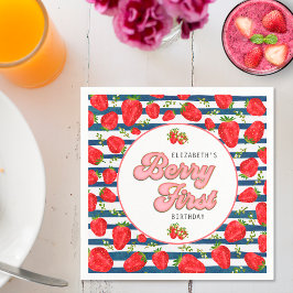 Modern Navy Blue and White Rand Berry First Pappersservett