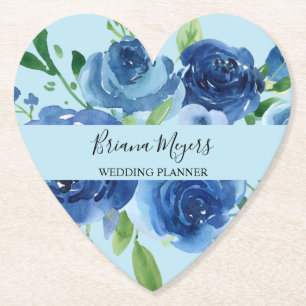 Modern Navy Blue Blommigt Business Underlägg Papper