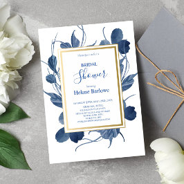 Modern Navy Blue Blommigt Watercolor Möhippa Inbjudningar