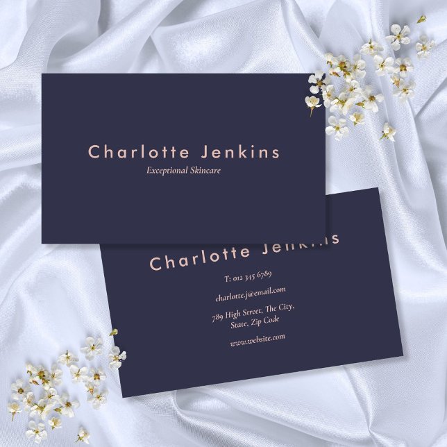 Modern Navy Blue  Blush Rosa Yrkesmässig Visitkort (Modern Navy Blue Blush Pink Professional Business Card)