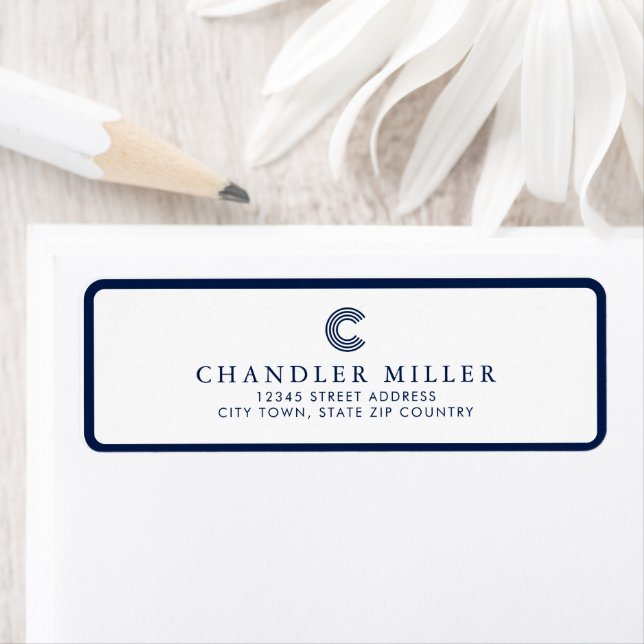 Modern Navy Blue Border Custom Stationery Address Returadress Etikett (Insitu)