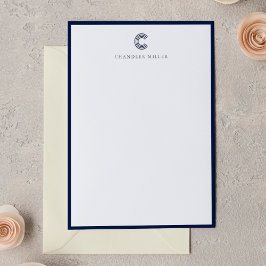 Modern Navy Blue Border Custom Stationery Vertical Anteckningskort