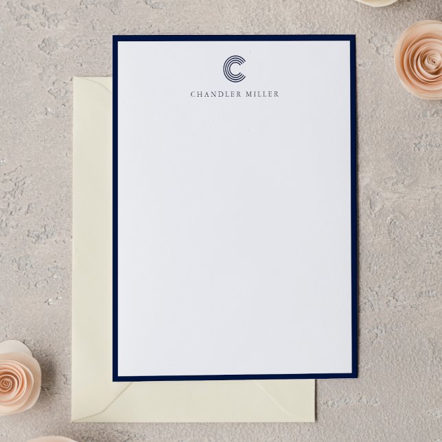 Modern Navy Blue Border Custom Stationery Vertical Anteckningskort (Skapare uppladdad)