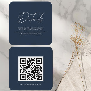 Modern Navy Blue Bröllop Information Card med QR-k Tilläggskort