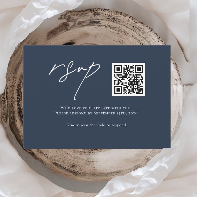Modern Navy Blue Bröllop OSA Card med QR-kod Kort (Skapare uppladdad)